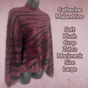 Catherine Malandrino Soft Plush Plum Black Zebra Long Sleeve Top Size Large